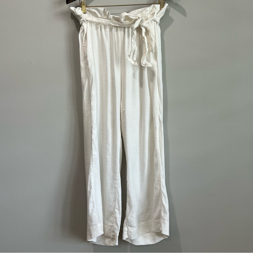 Alp N Rock White Wide Leg Linen Paperbag Belted Pants - Size Large
